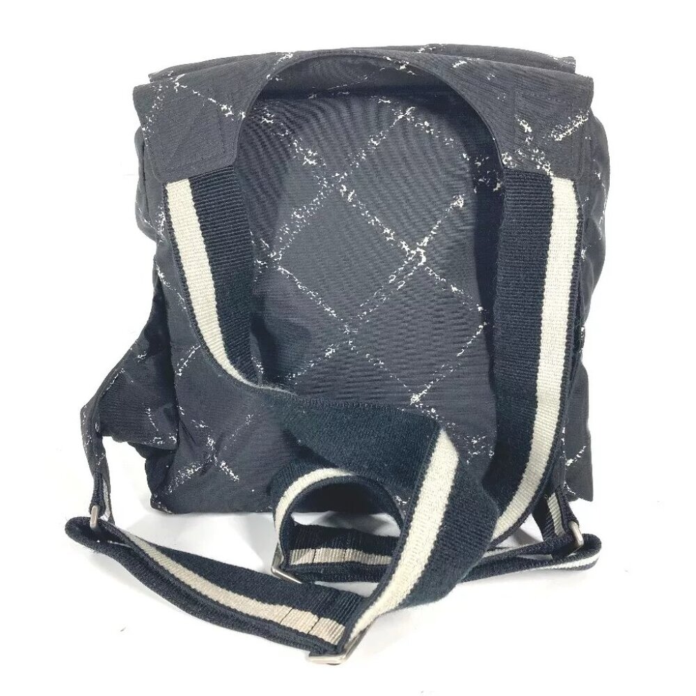 CHANEL Old travel line backpack bag Backpack Nylon Black/White - Picture 7 of 14